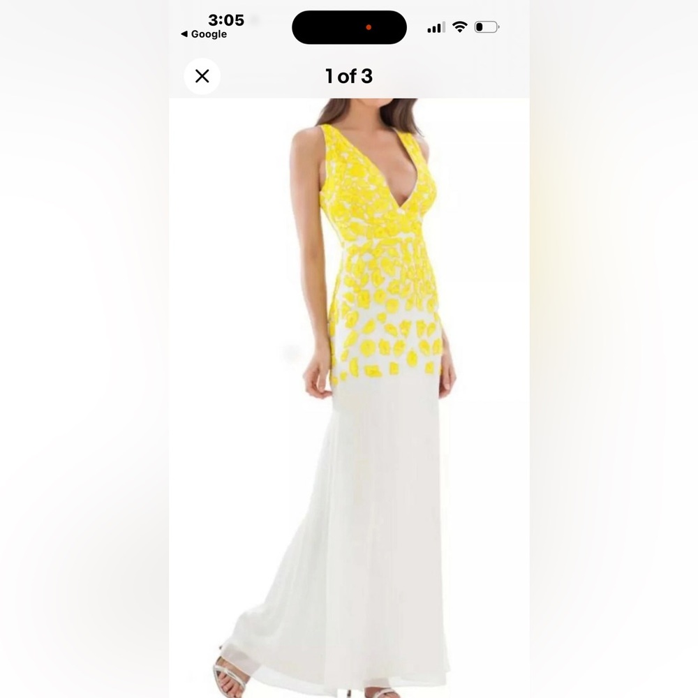 Women sz 8 chiffon lined crème/yellow beaded/sequin embellished gown NWT🐸
